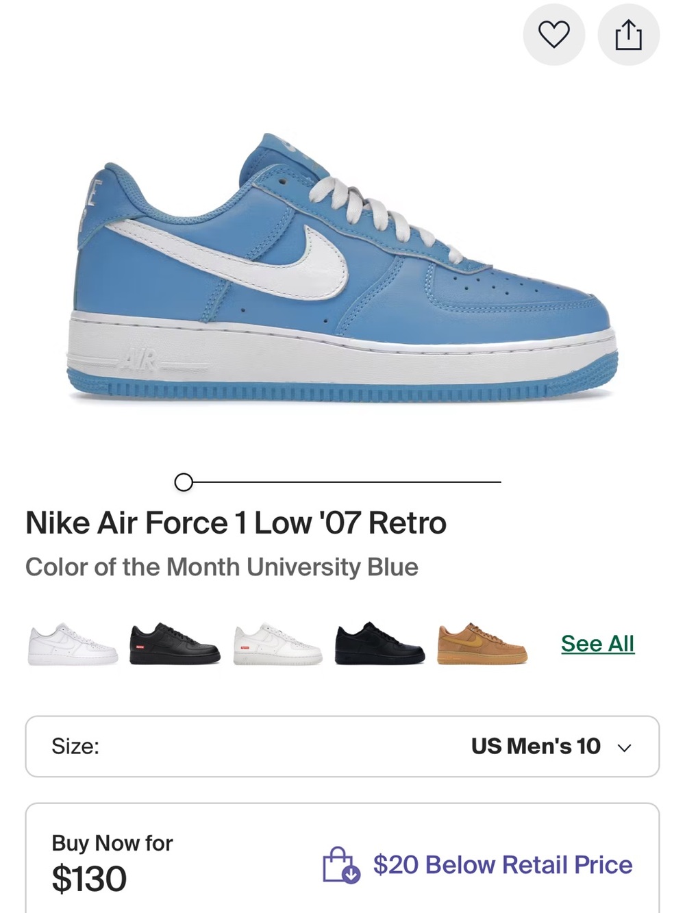 Nike Air Force 1 Low — University Blue & White